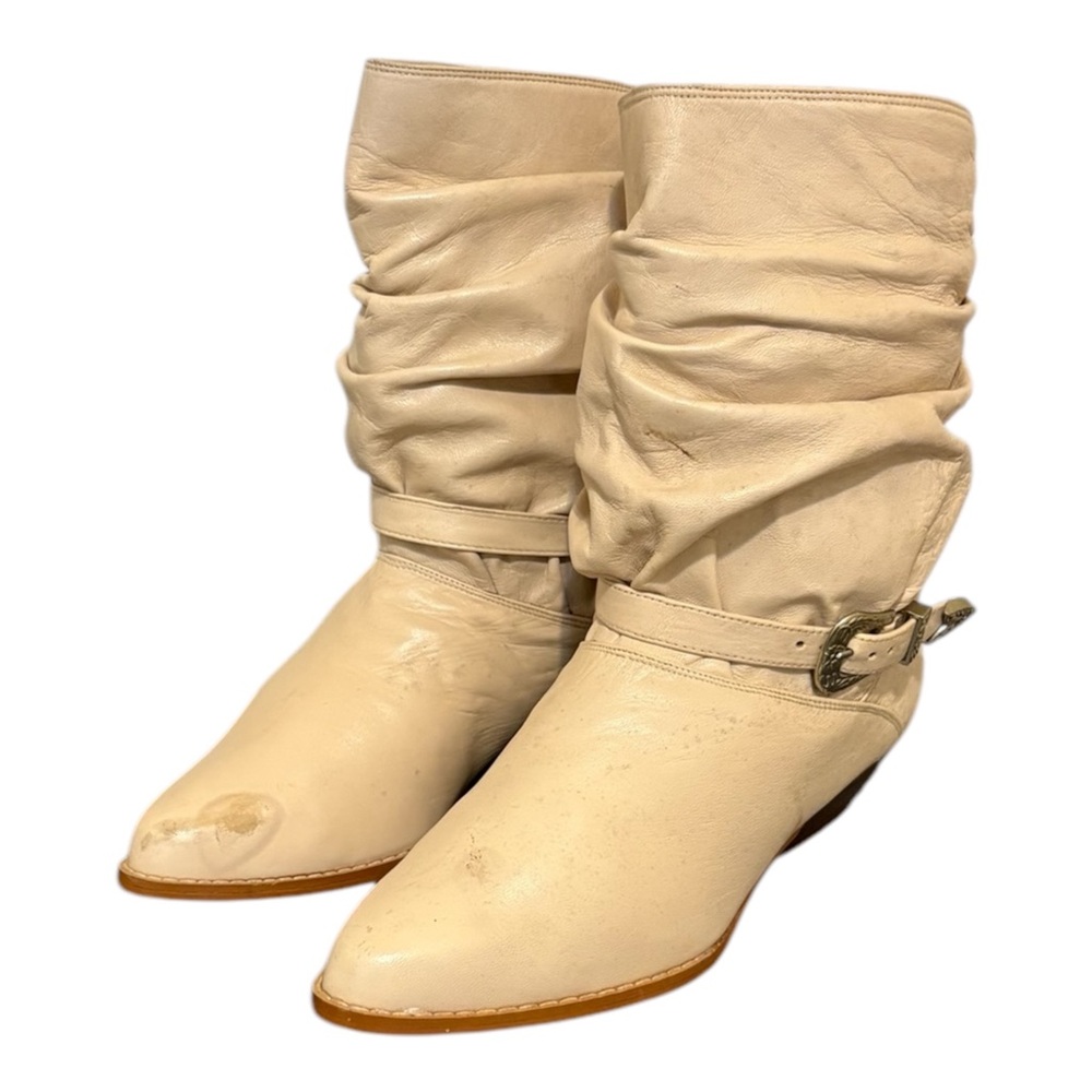 Vintage Boots-Ankle Boots-Cream Boots-Short Boots-Flat Boots. View 6